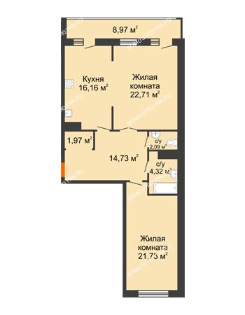 2 комнатная квартира 92,68 м² в ЖК Покровский, дом № 1