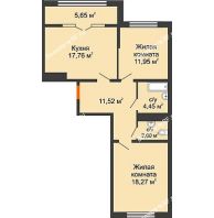 2 комнатная квартира 68,2 м² в ЖК Сердце, дом № 1 - планировка