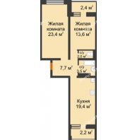2 комнатная квартира 74,2 м² в ЖК Сказка Град, дом Литер 1 - планировка