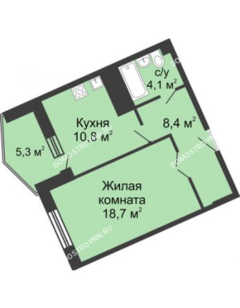 1 комнатная квартира 47,3 м² в ЖК Монолит, дом № 89, корп. 3