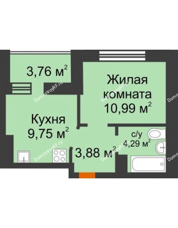 1 комнатная квартира 30,73 м² в ЖК Светлоград, дом Литер 16