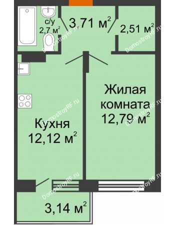1 комнатная квартира 35,44 м² в ЖК Мандарин, дом 2 позиция 5-8 секция