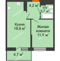 1 комнатная квартира 38,6 м² в ЖК Отражение, дом Литер 1.2 - планировка