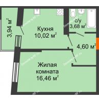 1 комнатная квартира 35,94 м², ЖК Сограт - планировка