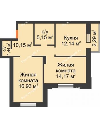 2 комнатная квартира 62,27 м² - ЖК UnderSun