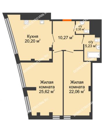 2 комнатная квартира 85,73 м² в ЖК Renaissance (Ренессанс), дом № 1