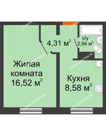 1 комнатная квартира 32,35 м² в ЖК Торпедо, дом № 16