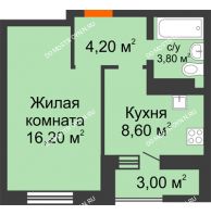 1 комнатная квартира 35,8 м² в ЖК Подкова на Цветочной, дом № 9 - планировка
