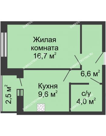 1 комнатная квартира 39,4 м² - ЖД по ул. Страж Революции