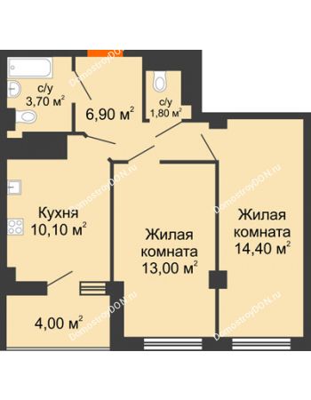2 комнатная квартира 51,9 м² в ЖК Грин Парк, дом Литер 2