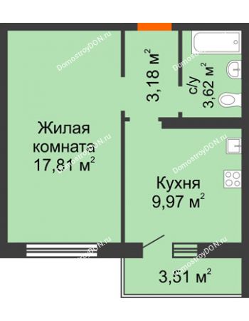1 комнатная квартира 36,33 м² в ЖК Суворовский, дом Литер 30, Участок 120