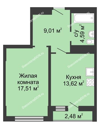 1 комнатная квартира 47,21 м² в ЖК Военвед-Сити, дом № 2