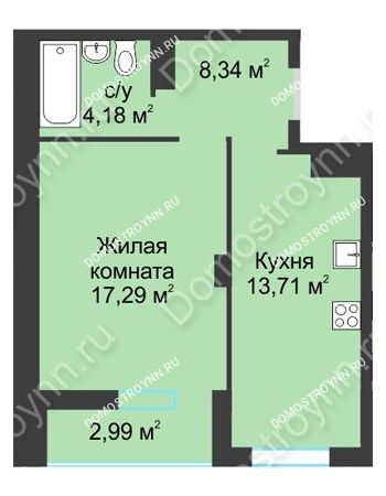 1 комнатная квартира 42,85 м² в ЖК На Вятской, дом № 3 (по генплану)