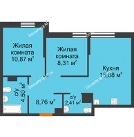 2 комнатная квартира 49,93 м² в ЖК Сердце Сибири, дом Квартал Нефтяников, ГП-1 - планировка