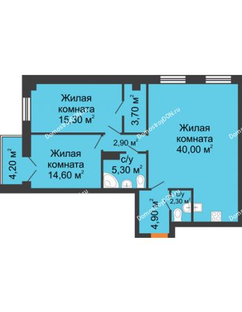 3 комнатная квартира 91,5 м² - ЖК Дом на 18-й Линии, 3