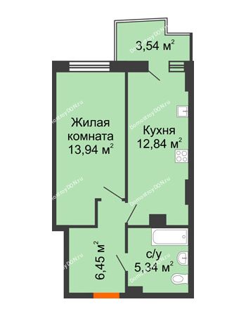1 комнатная квартира 39,2 м² в ЖК Город у реки, дом Литер 8