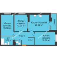 3 комнатная квартира 87,5 м² в ЖК Вересаево, дом Литер 18/1 - планировка