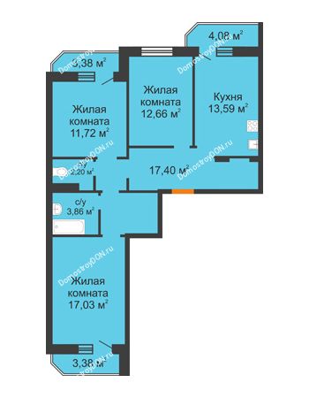3 комнатная квартира 83,88 м² в ЖК Суворовский, дом Литер 1, Участок 120