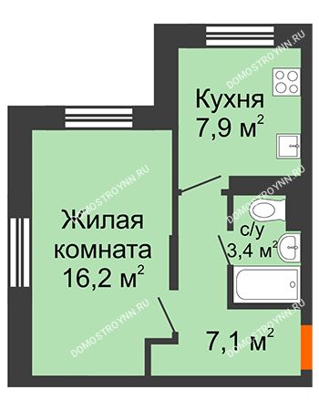 1 комнатная квартира 34,6 м² в ЖК Жюль Верн, дом № 1, корпус 2