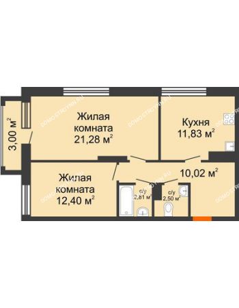 2 комнатная квартира 61,74 м² в ЖК Маленькая страна, дом № 4