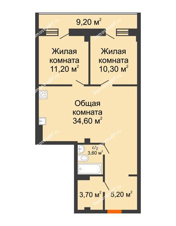 2 комнатная квартира 76,5 м² в ЖК Архиерейская роща, дом № 54б