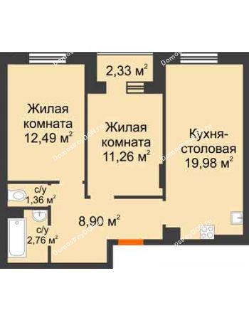 2 комнатная квартира 57,91 м² в Микрорайон Прибрежный, дом № 6