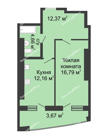 1 комнатная квартира 52,69 м² в ЖК Тихий Дон, дом № 3