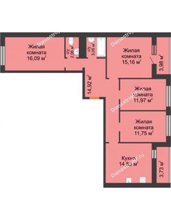4 комнатная квартира 97,24 м² в ЖК Новая Самара, дом № 44