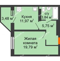 1 комнатная квартира 44,83 м² в ЖК Московский, дом № 1 - планировка