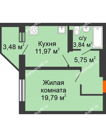 1 комнатная квартира 44,83 м² в ЖК Московский, дом № 1