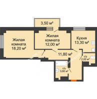 2 комнатная квартира 58,15 м² в ЖК Сокол Градъ, дом Литер 3 - планировка
