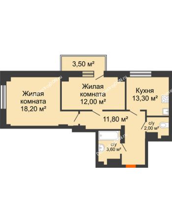 2 комнатная квартира 58,15 м² в ЖК Сокол Градъ, дом Литер 3 (6)