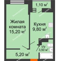 1 комнатная квартира 34,8 м² в ЖК SkyPark (Скайпарк), дом Литер 1, корпус 1, блок-секция 1 - планировка