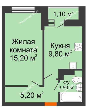 1 комнатная квартира 34,8 м² в ЖК SkyPark (Скайпарк), дом Литер 1, корпус 1, 1 этап