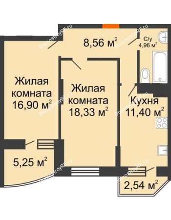 2 комнатная квартира 63,53 м² в ЖК Россинский парк, дом Литер 2