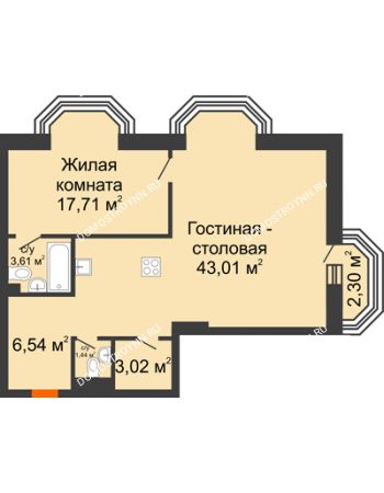 2 комнатная квартира 76,02 м² - ЖК Дом на Гребешке