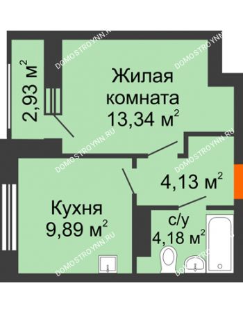 1 комнатная квартира 33,01 м² - ЖД по ул. Сухопутная