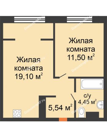 2 комнатная квартира 40,56 м² в ЖК Европейский берег, дом ГП-9 "Дом Монако"