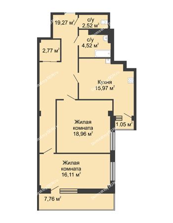 2 комнатная квартира 82,8 м² в  ЖК РИИЖТский Уют, дом Секция 1-2
