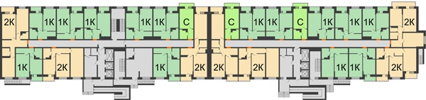 Планировка 1 этажа в доме Литер 1, корпус 1, блок-секция 2-3 в ЖК SkyPark (Скайпарк)