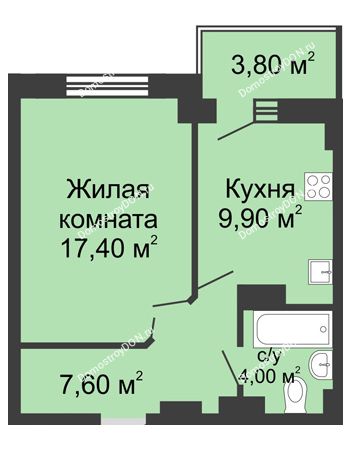 1 комнатная квартира 42,7 м² в ЖК Екатерининский, дом № 1