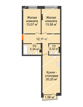 2 комнатная квартира 67,94 м² - Клубный дом на Ярославской