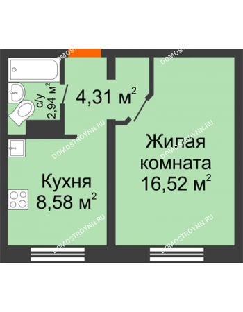 1 комнатная квартира 32,35 м² в ЖК Корабли, дом № 9-1