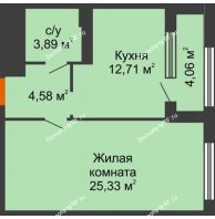 1 комнатная квартира 48,54 м², ЖК Гран-При - планировка