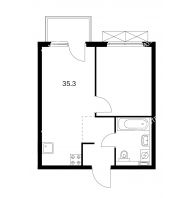 1 комнатная квартира 35,3 м² в ЖК Савин парк, дом корпус 1 - планировка