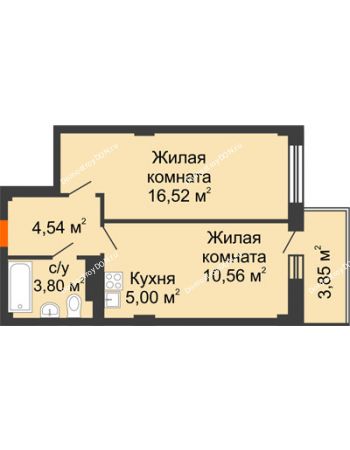 2 комнатная квартира 41,57 м² в ЖК Сокол на Оганова, дом Литер 4