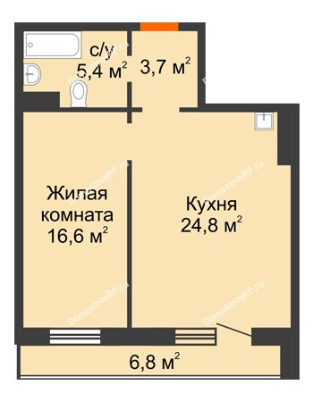 2 комнатная квартира 53,9 м² в ЖК Курчатова, дом № 10.1