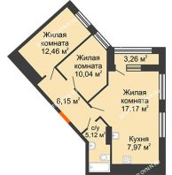 2 комнатная квартира 62,54 м² в ЖК Дом на Набережной, дом № 1 - планировка