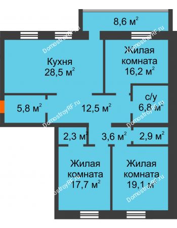 3 комнатная квартира 119,74 м² в ЖК Ария, дом ГП-6