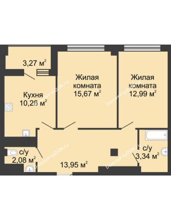 2 комнатная квартира 61,74 м² в  ЖК РИИЖТский Уют, дом Секция 1-2